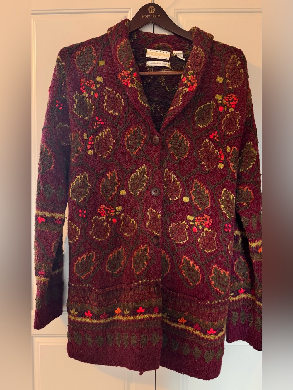 Vintage Sigrid Olsen Sport Hand Knit Sweater Small Maroon Gold Silk Ramie Boho